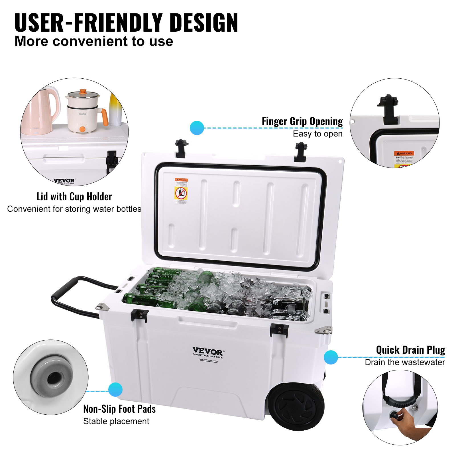 VEVOR Hard Cooler Insulated Portable Cooler 25/33/45/52/65 QT Capacity Ice Chest - Picture 68 of 74