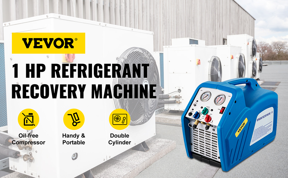 VEVOR Refrigerant Recovery Machine, 1 HP, Dual Cylinders, 115V 60 Hz