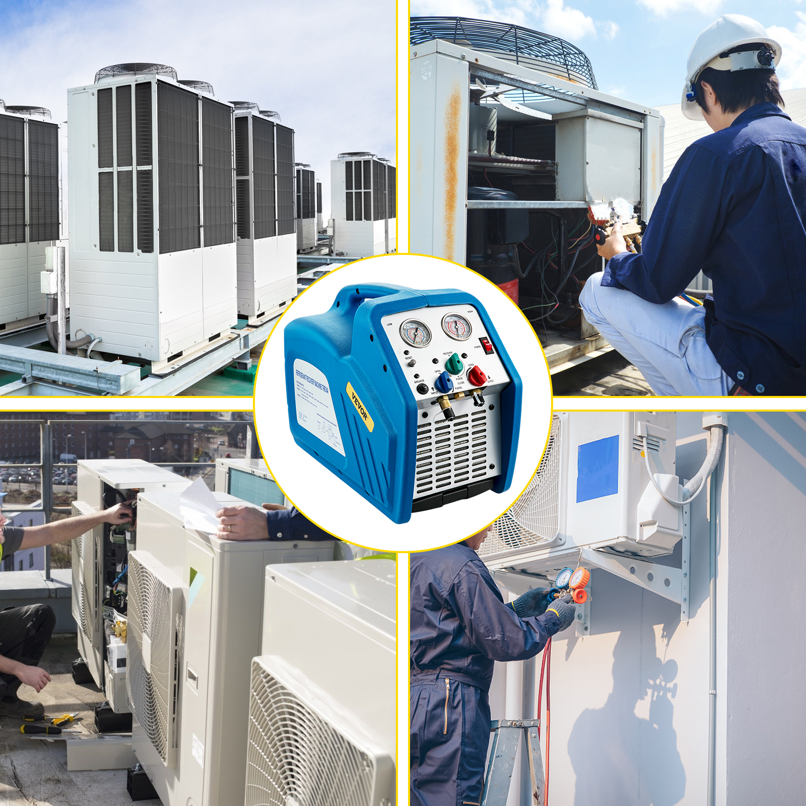 VEVOR Refrigerant Recovery Machine, 1 HP, Dual Cylinders, 115V 60 Hz