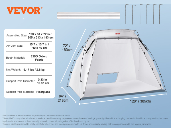 VEVOR Portable Paint Booth Larger Spray Paint Tent with Built-In Floor & Mesh Screen Painting Tent Station for Furniture DIY Hobby Tool 10x7x6FT