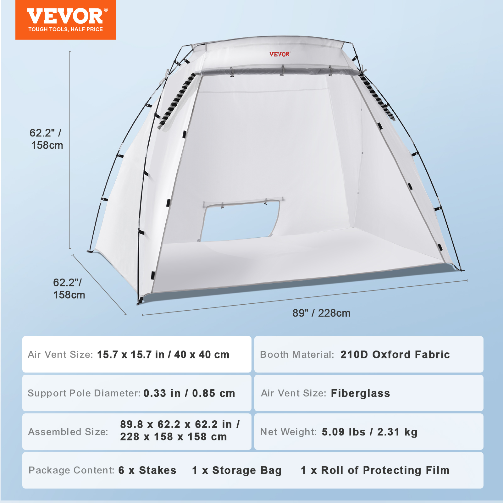 Vevor Portable Paint Booth Shelter 7.5x5.2x5.2/10x7x6ft Foldable