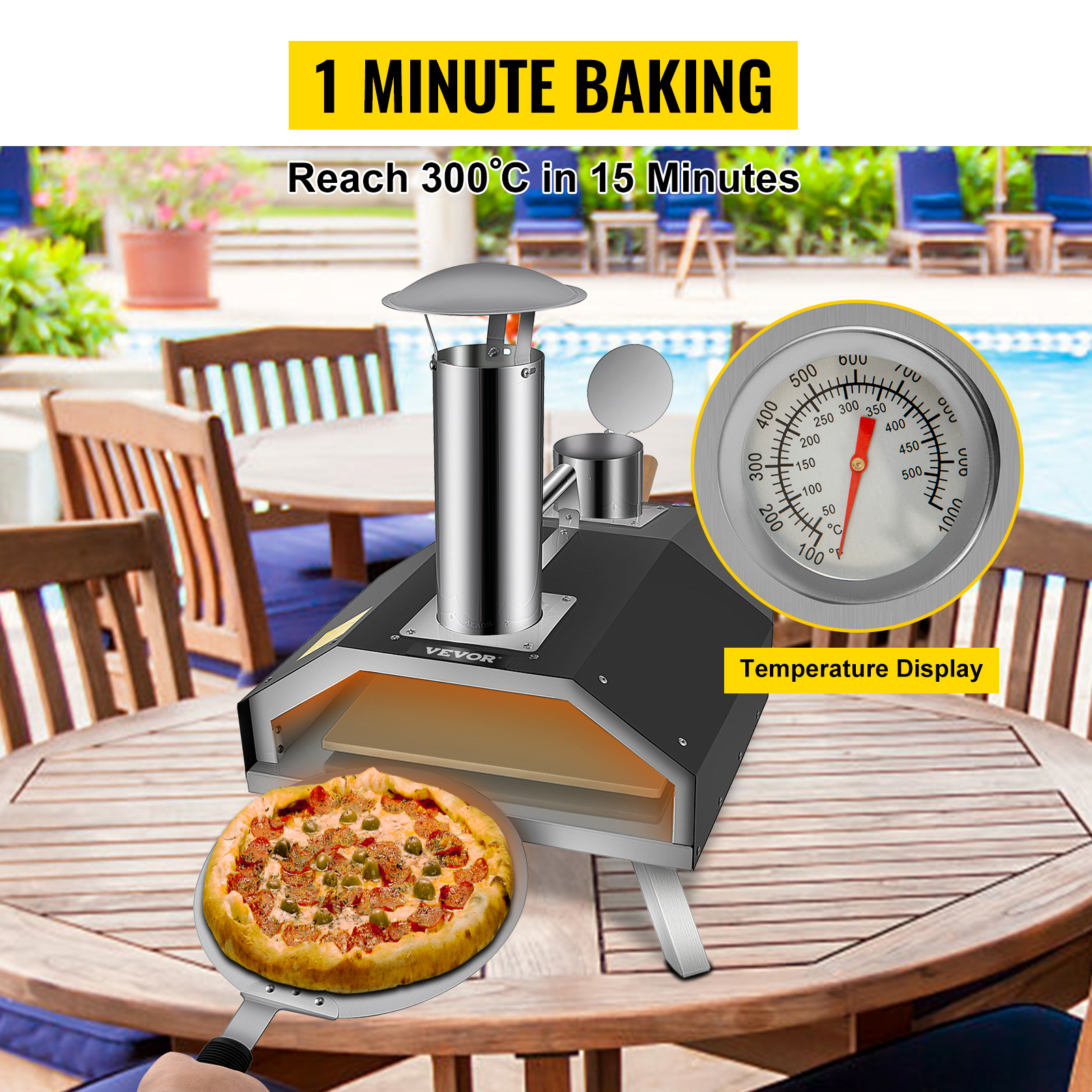 Portable Pizza Oven Good Insulation Effect 304 Stainless Steel Foldable Feet Complete Accessories Bag for Outdoor Cooking