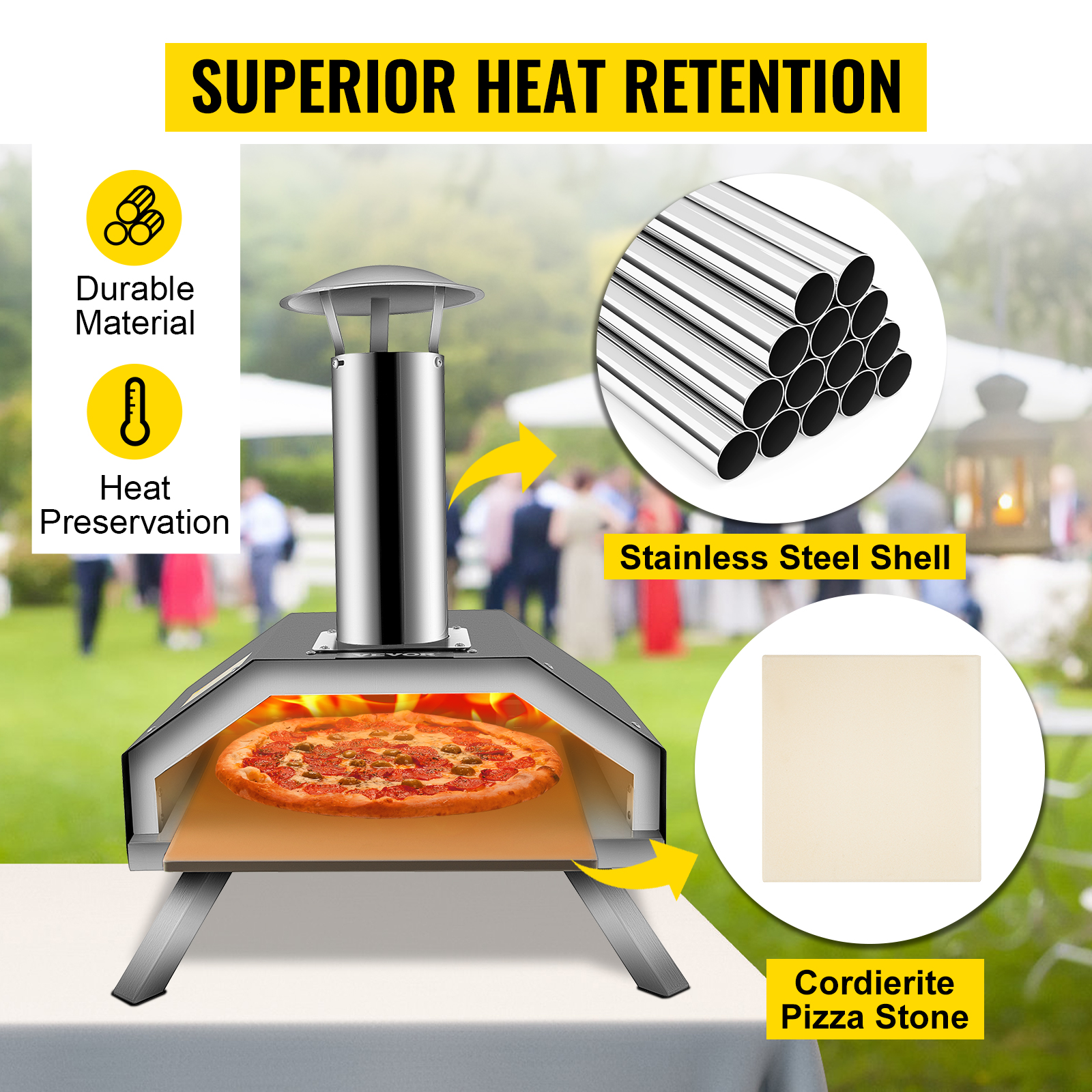 Portable Pizza Oven Good Insulation Effect 304 Stainless Steel Foldable Feet Complete Accessories Bag for Outdoor Cooking