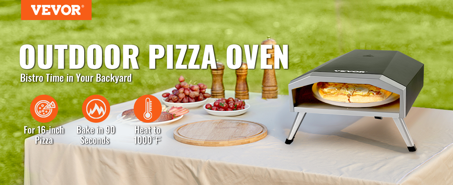 VEVOR Tragbarer Pizzaofen Outdoor 406,4 mm, Gas Holzpellets Holzkohle