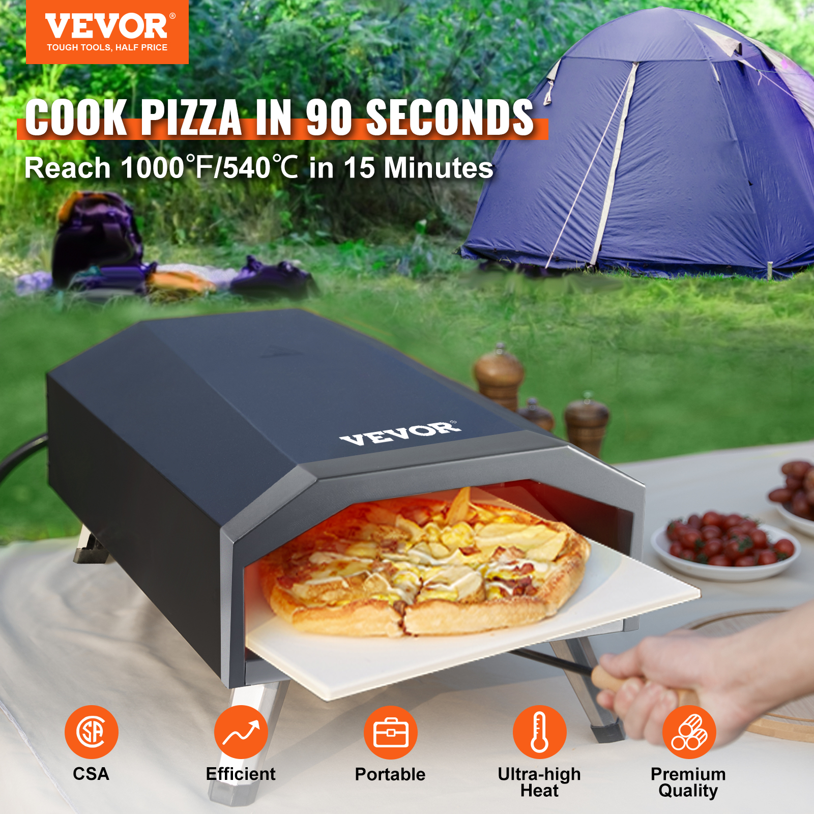 VEVOR 12"/13"/16" Outdoor Pizza Oven Portable Gas/Wood Pellet Pizza