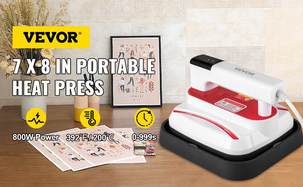 VEVOR Portable Heat Press 12x10 Inch 5 in 1 Easy Press 800W Mini