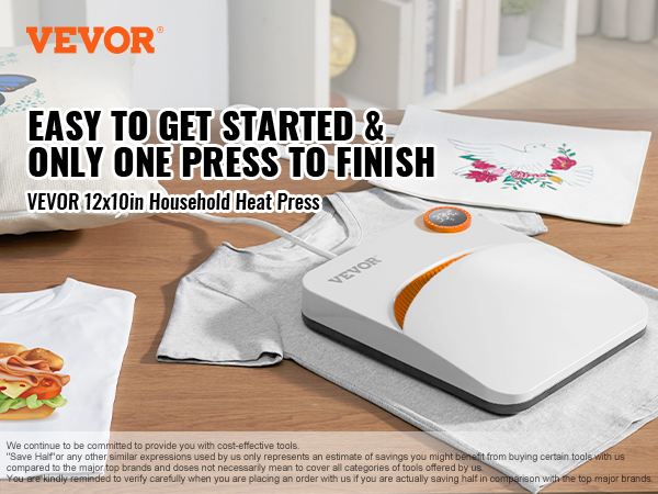 VEVOR Portable Heat Press 10x10 Inch Easy Press 800W Mini Heat Press Three  Adjustable Modes Heat Press Machine for T Shirts Bags and Small HTV Vinyl