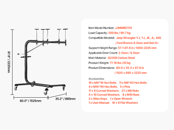 Hard Top Removal Lift for Jeep Wranglers YJ TJ JK JL & 4XE Ford Bronco 6 Gen+