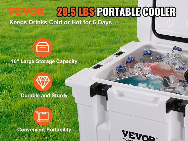 VEVOR Passive Kühlbox Eisbox 49,55 L, Isolierte Kühlbox Camping Thermobox  40-45 Dosen, Campingbox Kühlschrank