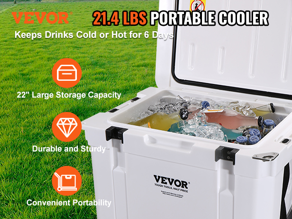 VEVOR Passive Kühlbox Eisbox 27,53 L, Isolierte Kühlbox Camping Thermobox  20-25 Dosen, Campingbox Kühlschrank