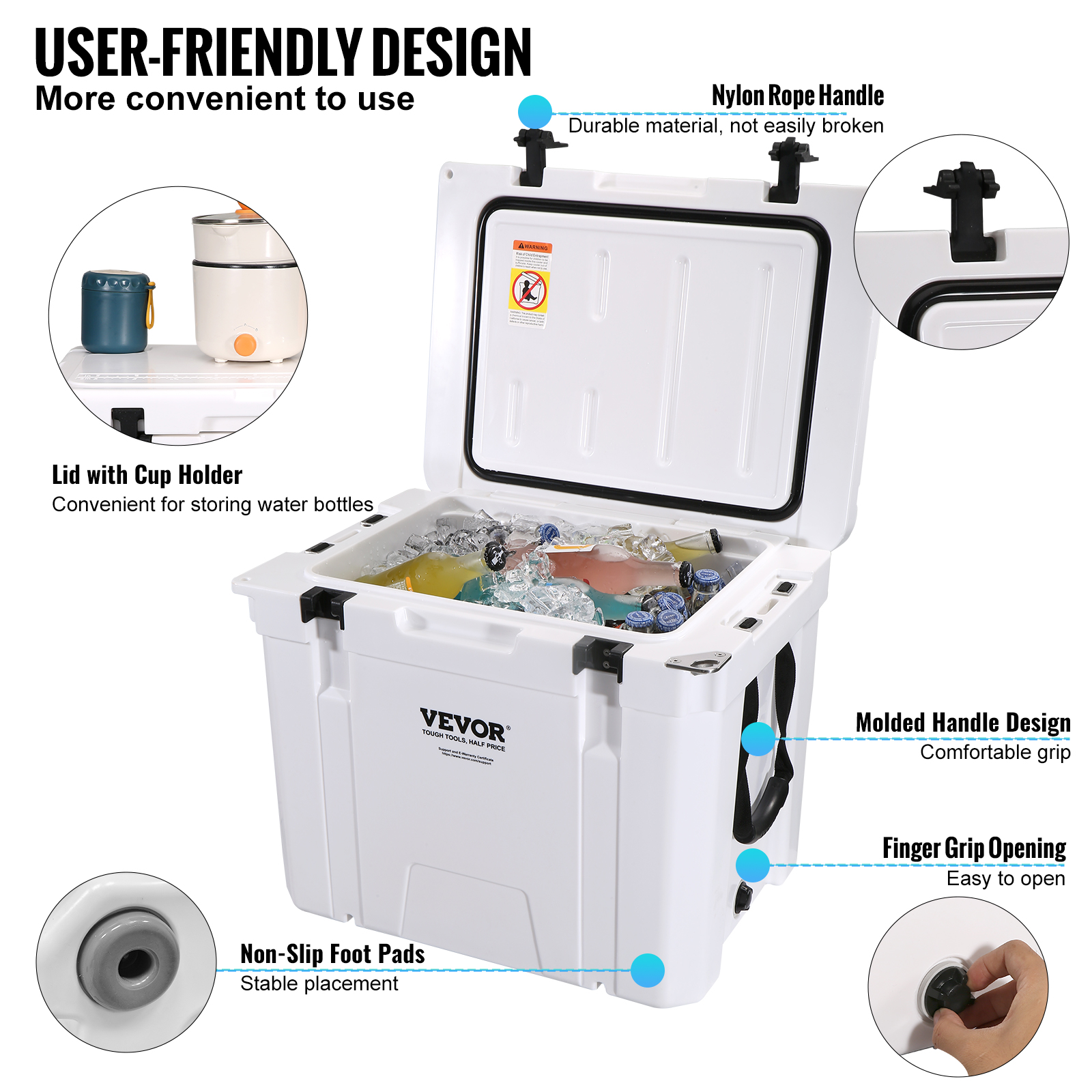 VEVOR Hard Cooler Insulated Portable Cooler 25/33/45/52/65 QT Capacity Ice Chest - Picture 32 of 74