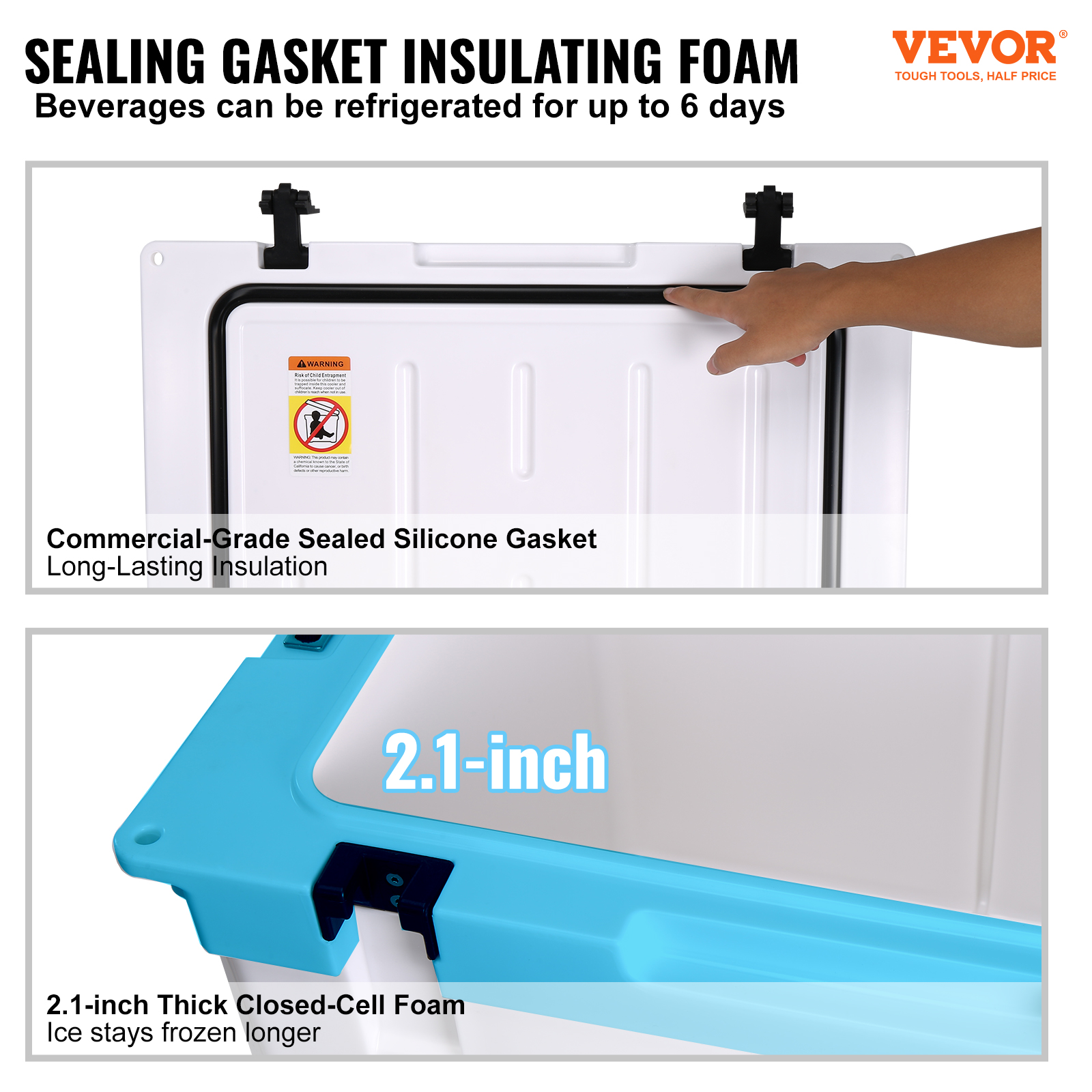 VEVOR Hard Cooler Insulated Portable Cooler 25/33/45/52/65 QT Capacity Ice Chest - Picture 52 of 74