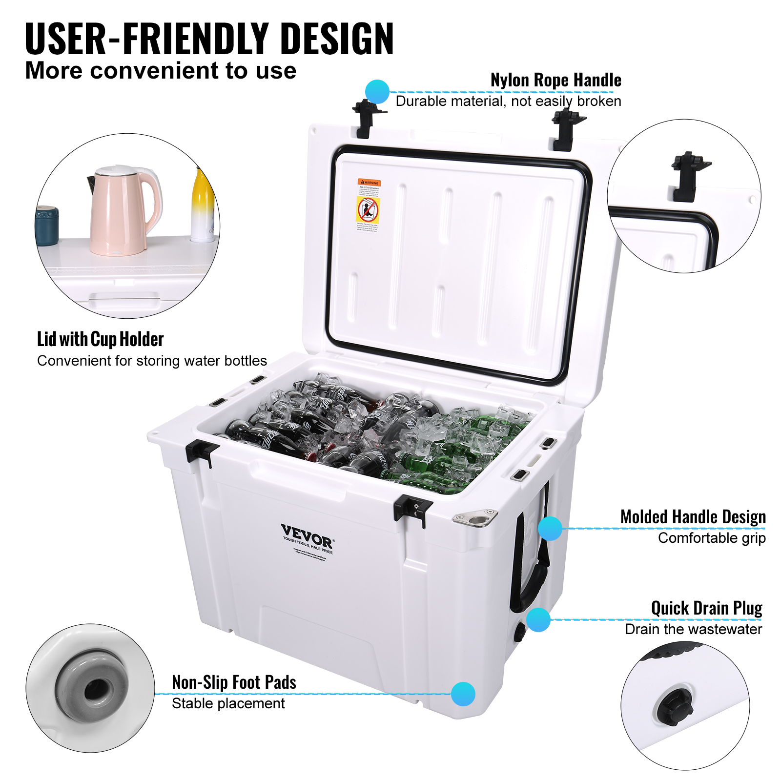 VEVOR Hard Cooler Insulated Portable Cooler 25/33/45/52/65 QT Capacity Ice Chest - Picture 56 of 74