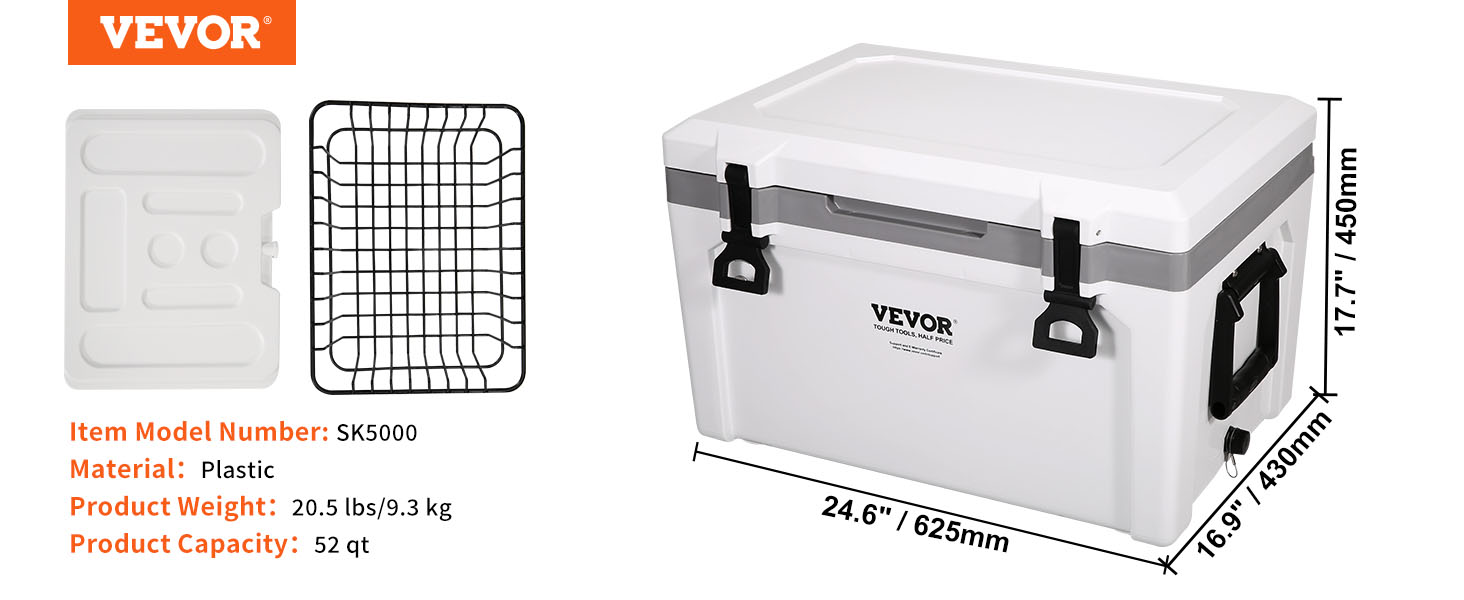 VEVOR Passive Kühlbox Eisbox 49,55 L, Isolierte Kühlbox Camping Thermobox  40-45 Dosen, Campingbox Kühlschrank mit Flaschenöffner, Isolierung Kühlbox  Tragbar, Eistruhe Cooler Multifunktional