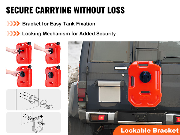VEVOR 2.64 Gallon Gas Can With Lockable Bracket - Auto-Shutoff & Adjustable Flow