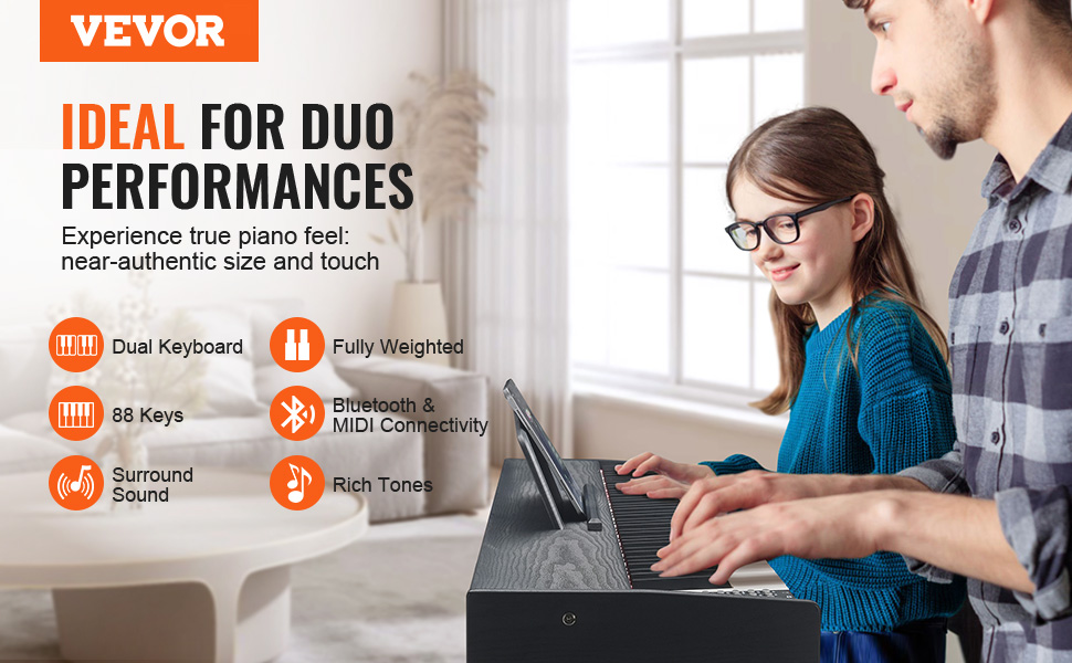 VEVOR 88 Key Fully Weighted Digital Piano Dual Keyboard Speakers