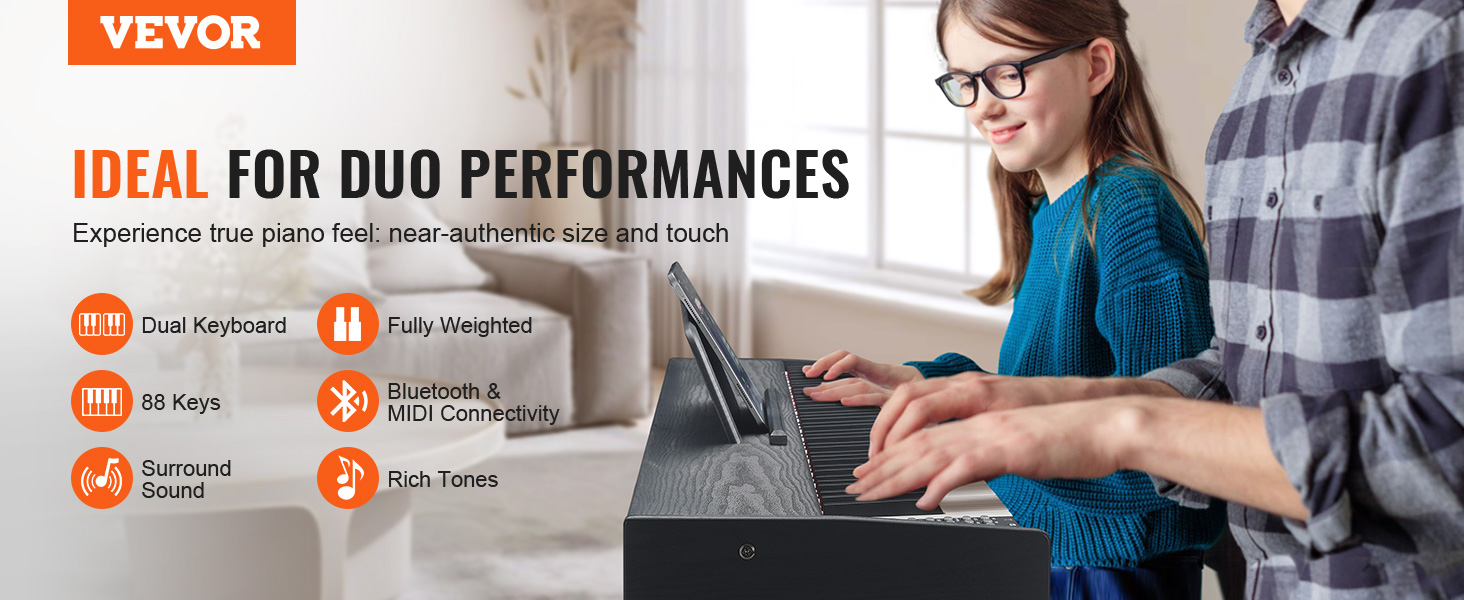 VEVOR Piano digital VEVOR de 88 teclas con teclado doble, pedal de