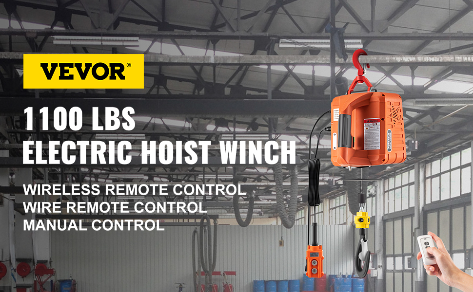 VEVOR 3-in-1 Electric Hoist Winch, 1100lbs Portable Electric Winch, 1500W  110V Power Winch Crane, 25ft Lifting Height, w/Wire and Wireless Remote  Control, Overload Protection for Lifting Towing