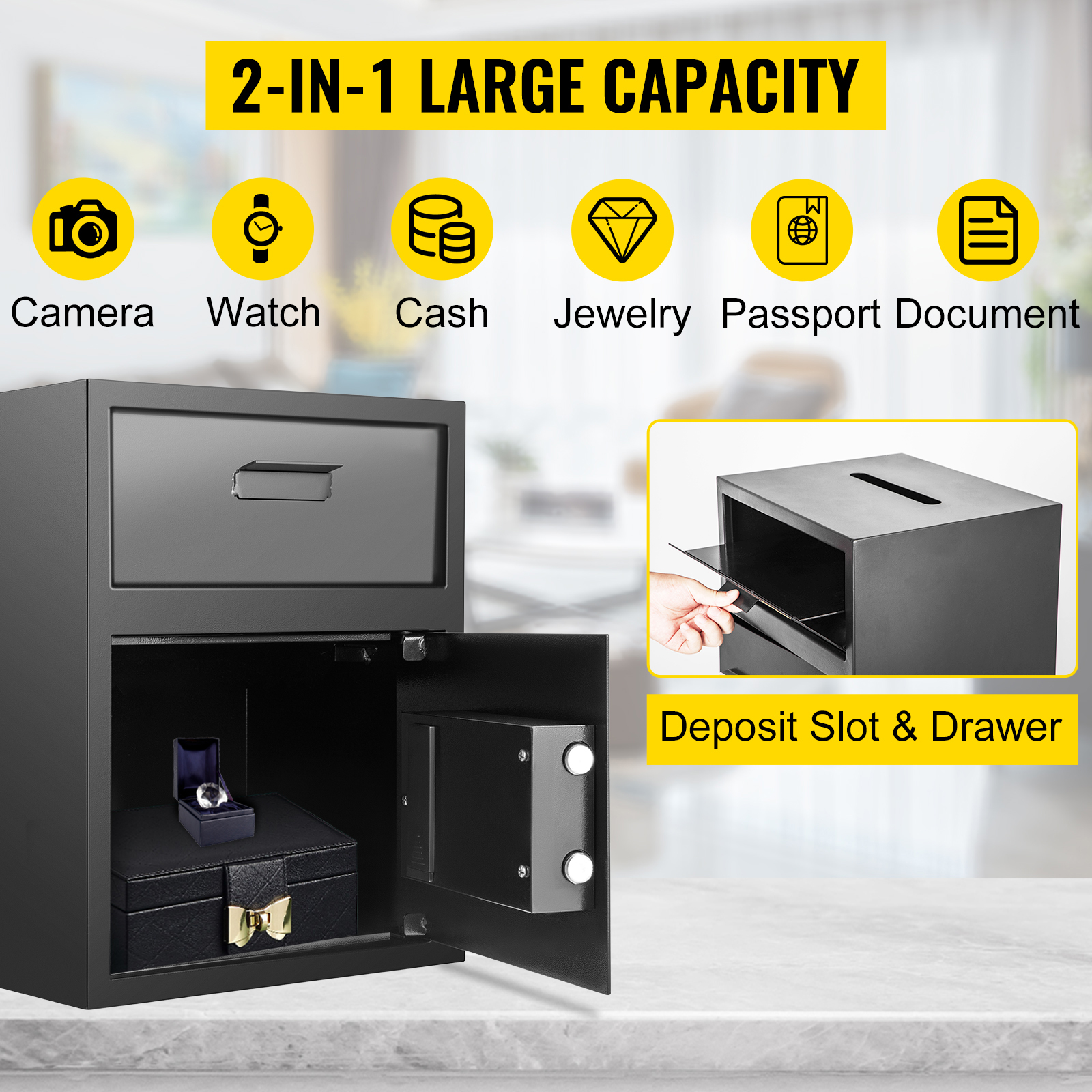  Caja de seguridad, caja fuerte impermeable ignífuga y cajas de  bloqueo, caja de dinero digital ignífuga, Caja de seguridad electrónica de  acero con teclado