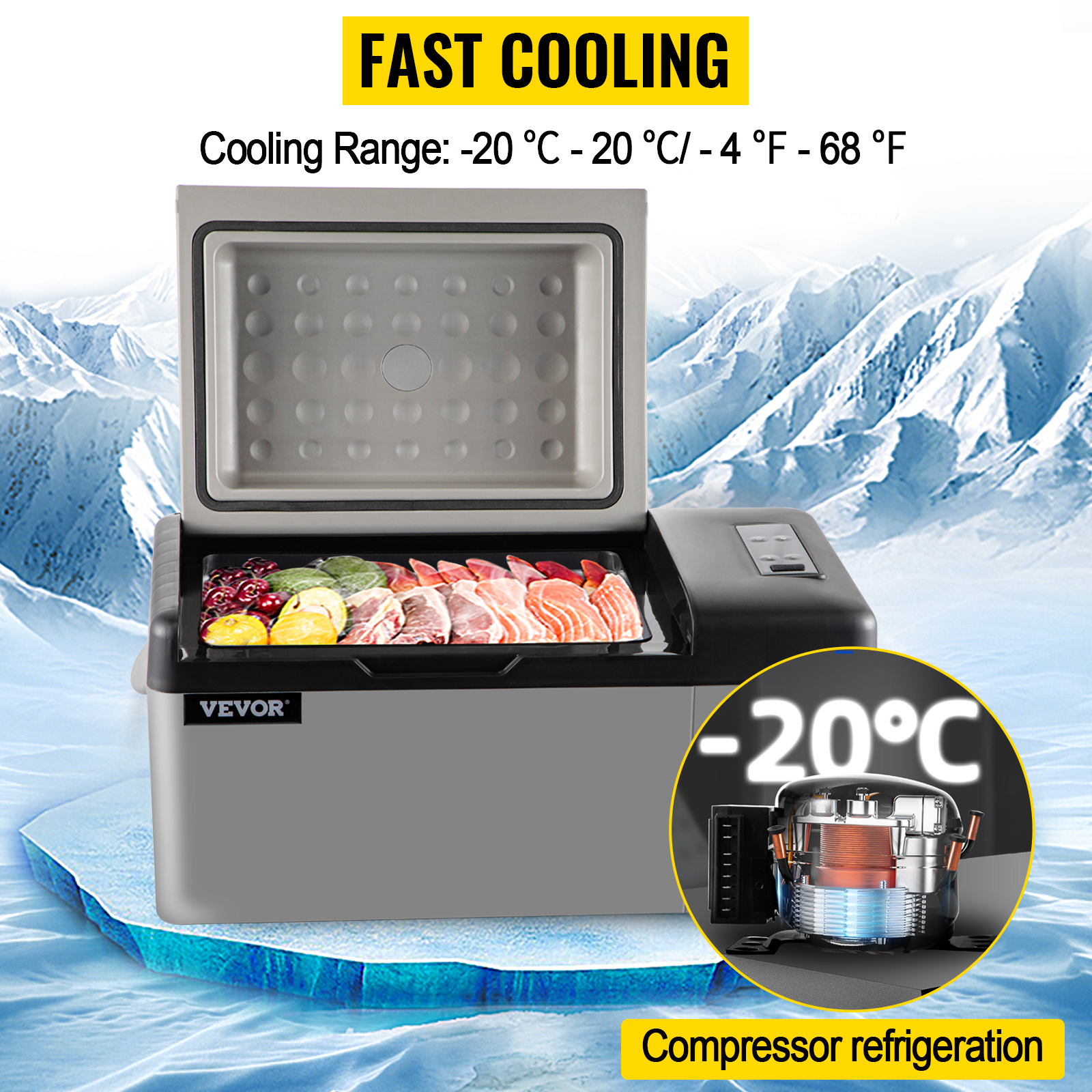 VEVOR 20L Autokühlschrank Kompressorkühlbox Urlaub Isolierbox Mini  Kühlschrank Kühlbox Auto und Steckdose