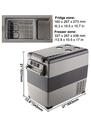 VEVOR Refrigerador VEVOR de 12 voltios, refrigerador de coche de cuartos, refrigerador portátil de doble zona, RV con 12/24 V CC y 110-240 V CA, congelador, para coche, RV,