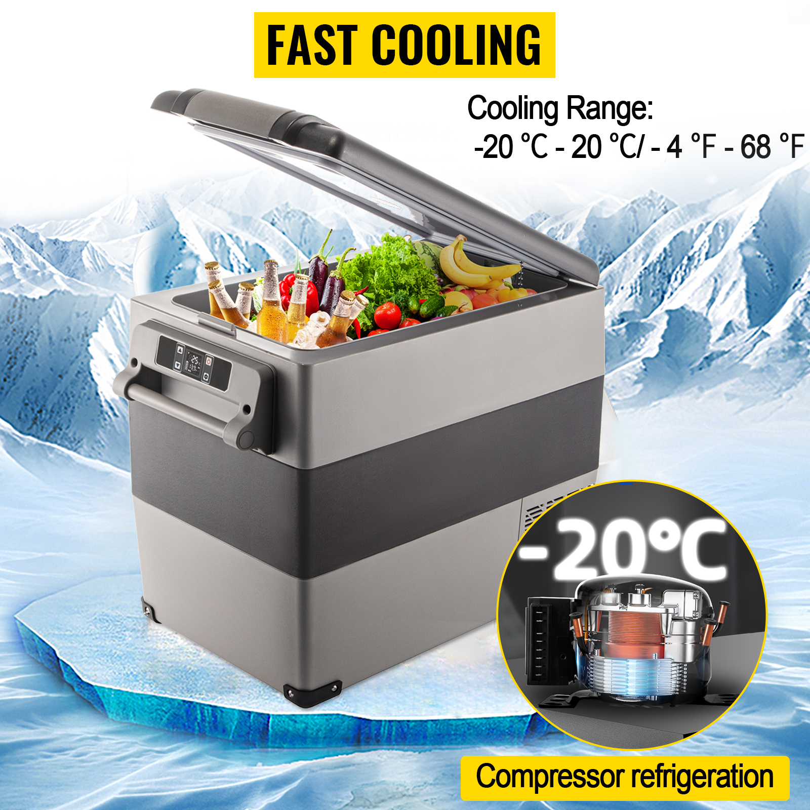 VEVOR 12 Volt Refrigerator 45L(48qt) Fast Cooling Portable Freezer with App  Control(-4℉~68℉) Car Fridge with 12/24v DC & 110-240v AC for Travel