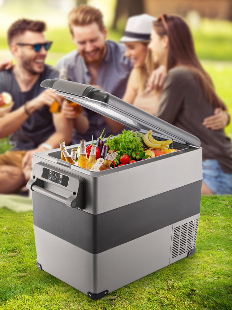 1.94 cu. ft. Dual Zone Car Fridge Electric Compressor Cooler with App  Control and Wheels Outdoor Refrigerator in Black