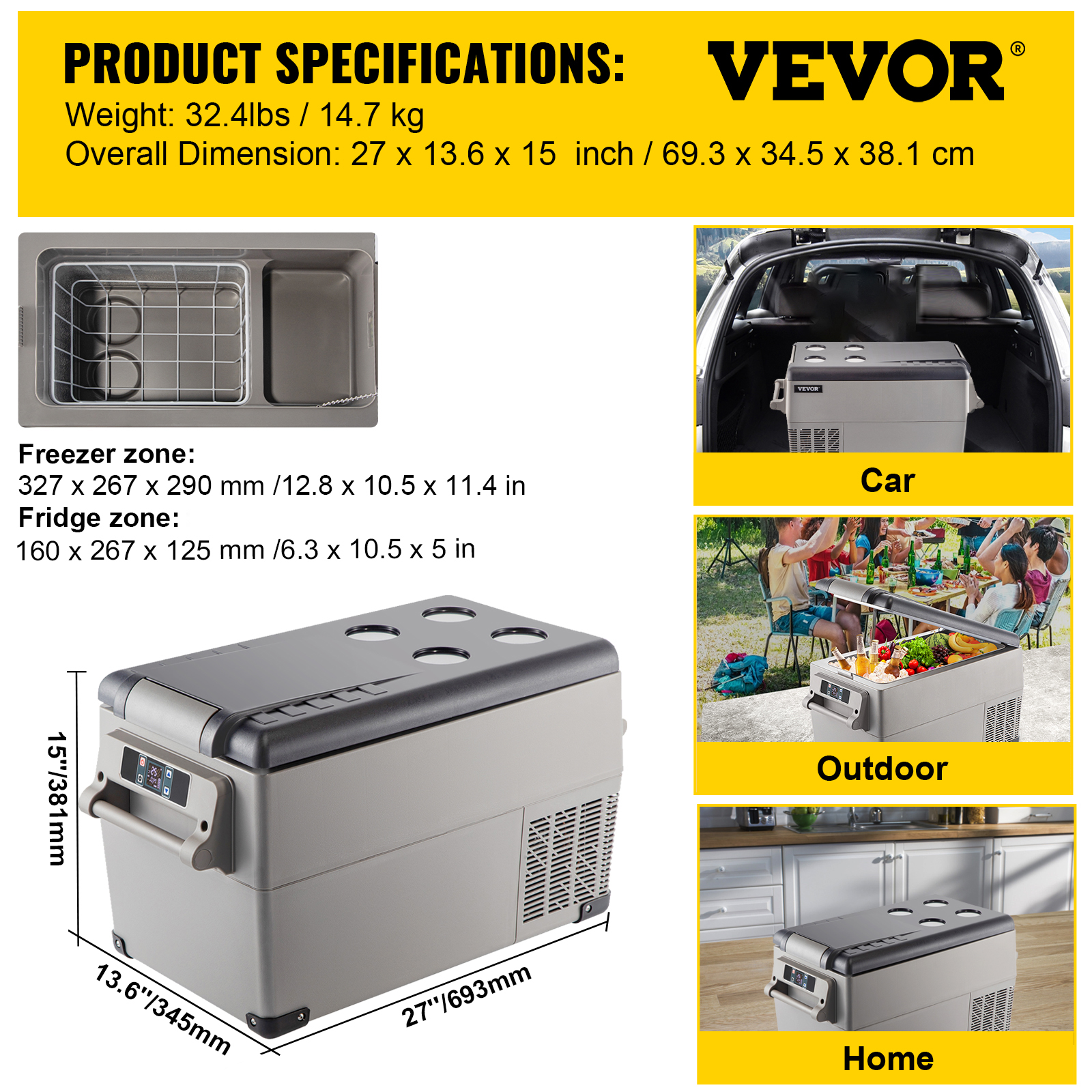 VEVOR Car Refrigerator 9-58Qt Portable Fridge Compact Freezer Camping Outdoor