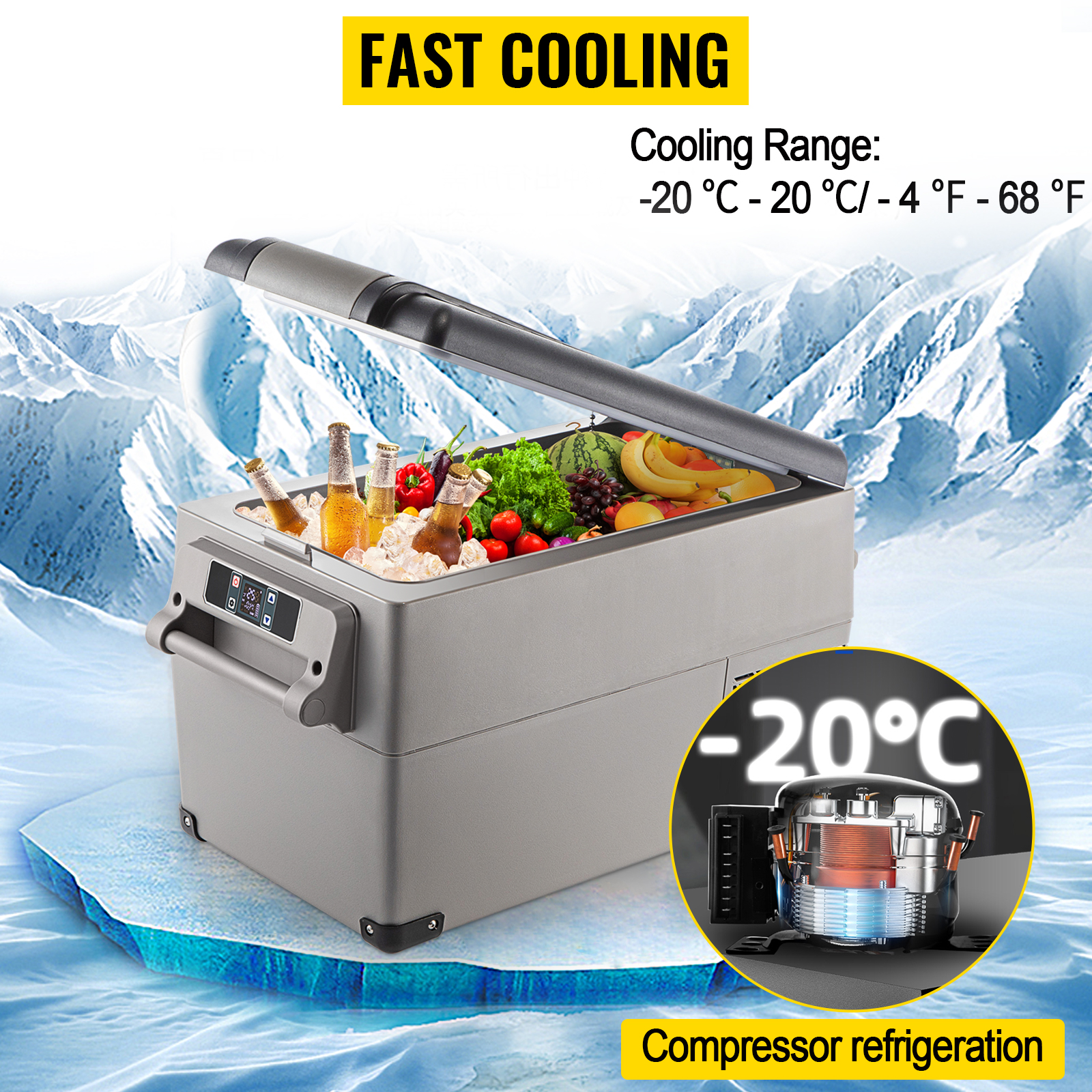 VEVOR Portable Refrigerator 37 Quart(35 Liter),12 Volt Refrigerator App  Control(-4℉~68℉), Car Refrigerator Dual Zone with 12/24v DC & 110-240v AC  for