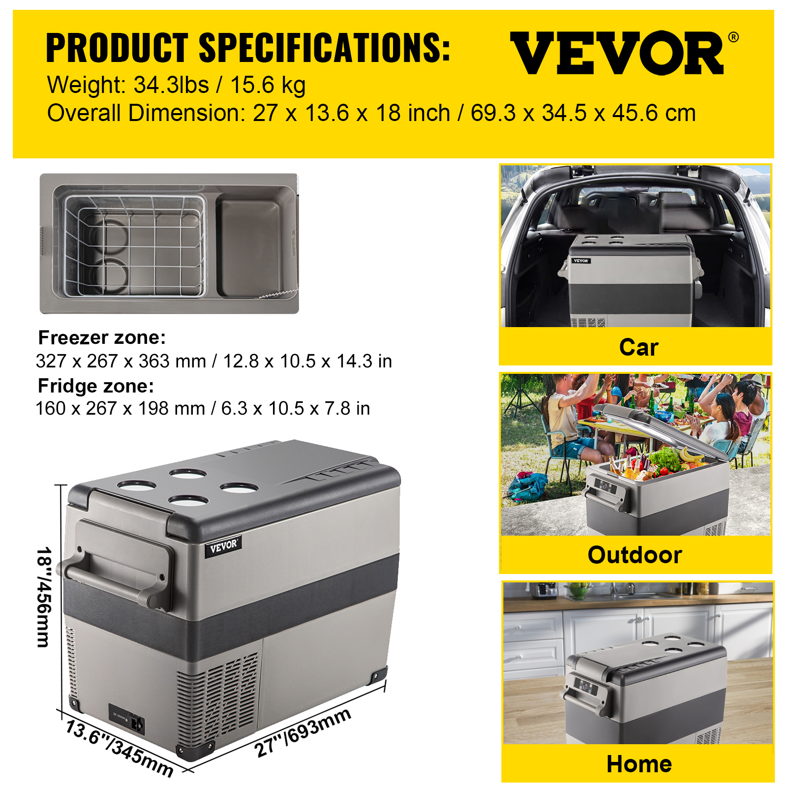 VEVOR Car Refrigerator 9-58Qt Portable Fridge Compact Freezer Camping Outdoor