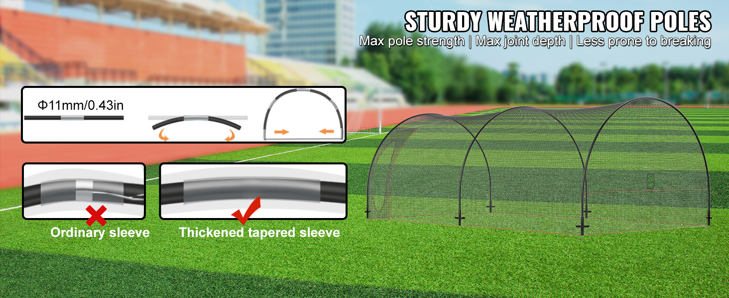 VEVOR Heavy Duty Baseball/Softball Batting Cage Net And Frame Kit - Multiple Sizes Available