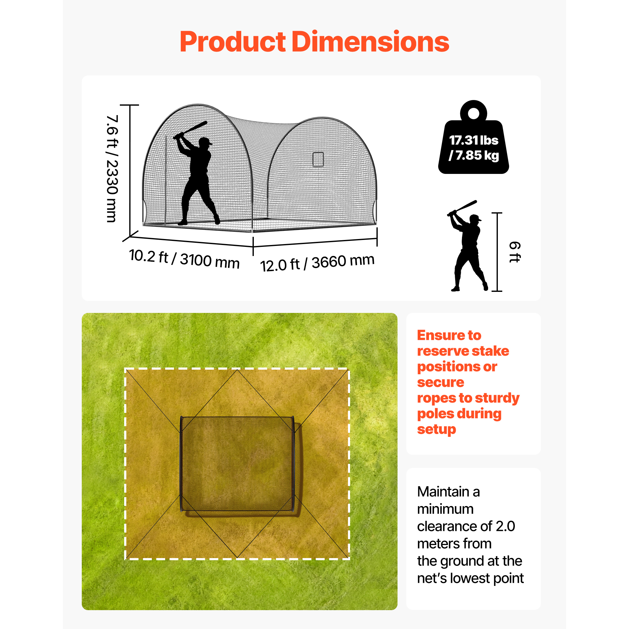 Uimoso Baseball Batting Cage 12/22.2/33/40 FT for Indoor and Outdoor Use