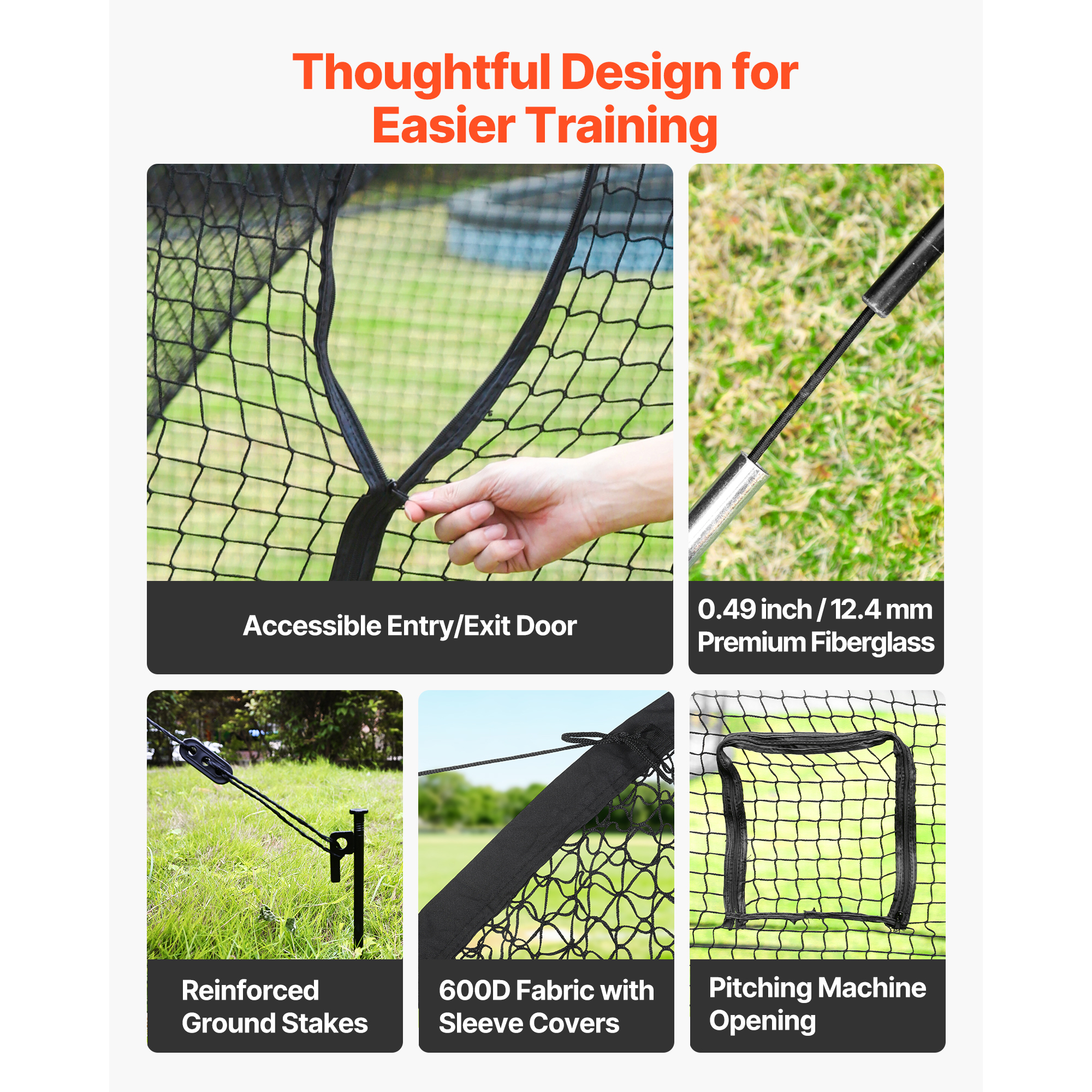 Uimoso Baseball Batting Cage 12/22.2/33/40 FT for Indoor and Outdoor Use