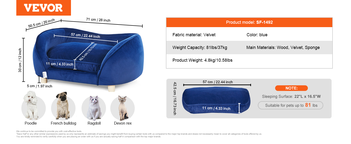 Pet Sofa, 81 lbs, Dark Blue