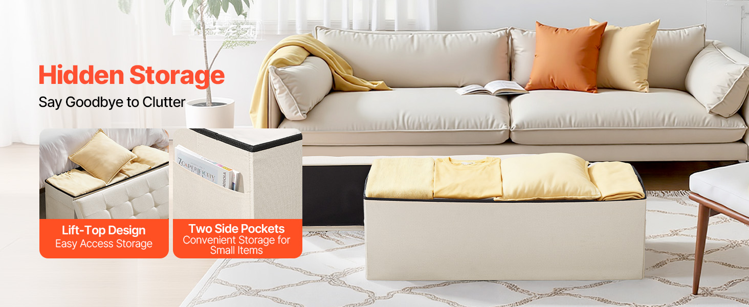 VEVOR Foldable Storage Ottoman Bench, End of Bed Bench with Side