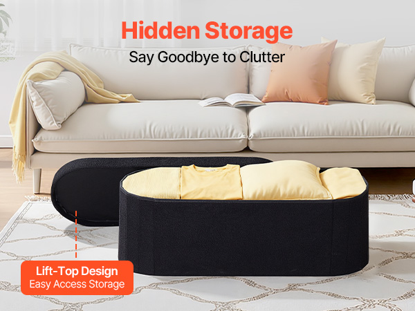 VEVOR Oval Storage Ottoman Bench, Foldable Teddy Fleece End of Bed