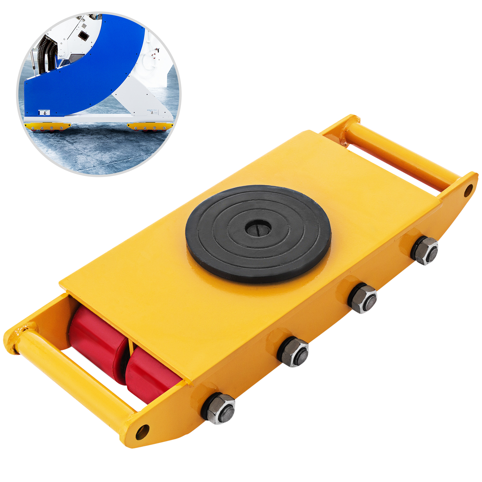 Yellow 12 Ton Machinery Mover Skate 360°rotation steel 8 Rollers 26400LBS US 