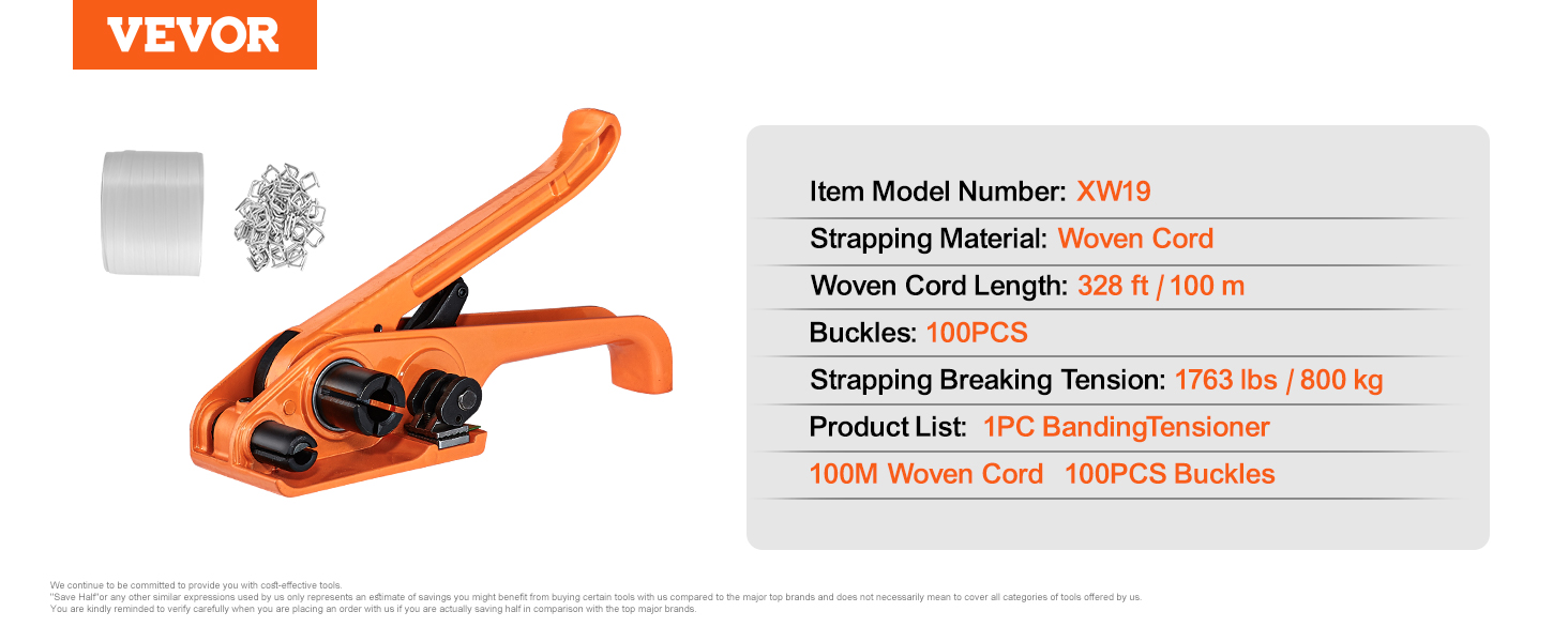 VEVOR Banding Strapping Kit with Strapping Tensioner Tool, 328 ft