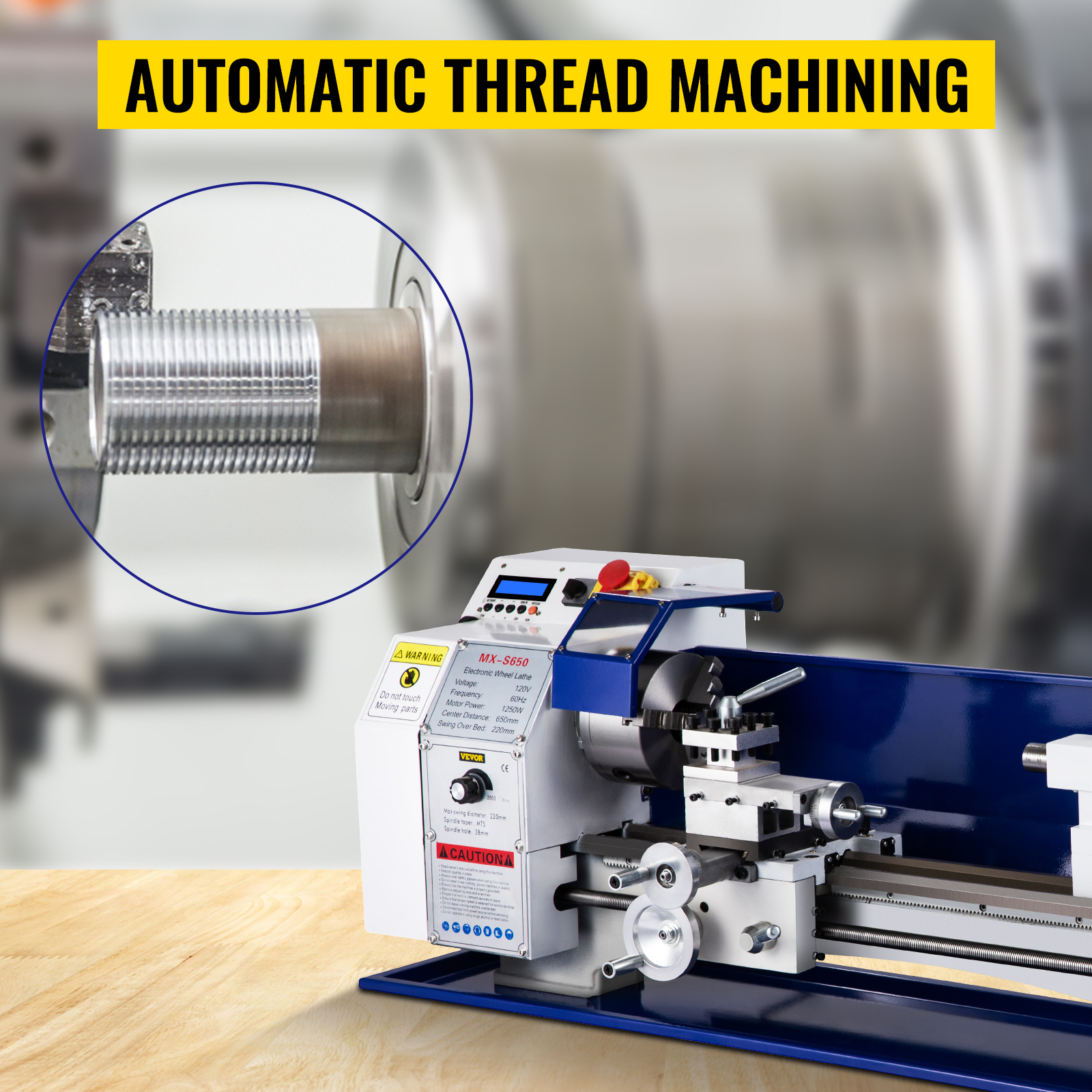 VEVOR Mini Metal Lathe, Automatic Thread Processing, 1.75KW Direct Drive  Motor Lathe Machine w/ Infinitely Variable Speed, Precision Turning Tool w/  Chuck Jaws Center for Metal Machining, CE Certified VEVOR US
