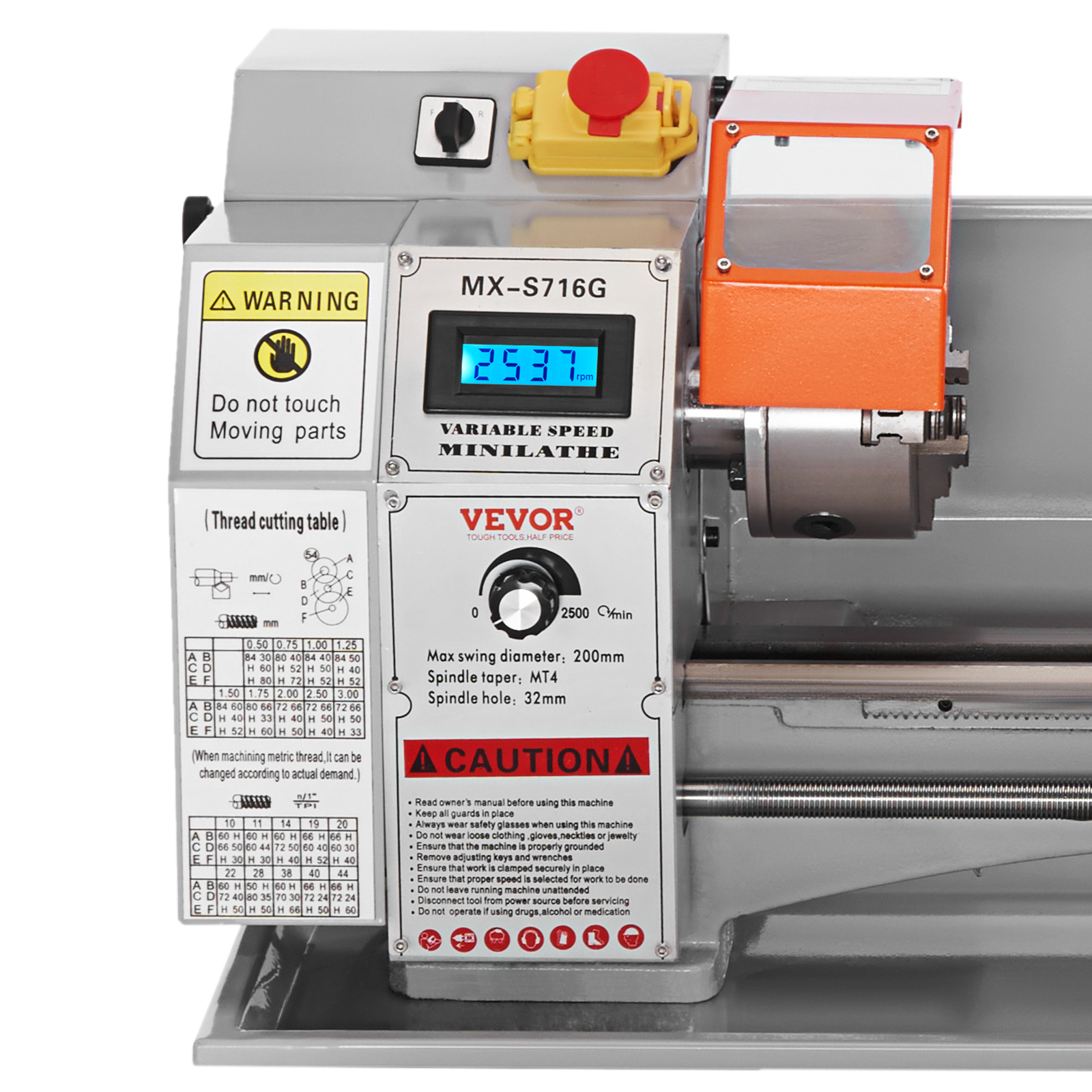 Mini Tour à Métaux CREWORKS 1100W - Haute Précision 220x750mm, Mandrin 3 Mâchoires, Vitesse Max 3000 Tr/min Avec écran LCD