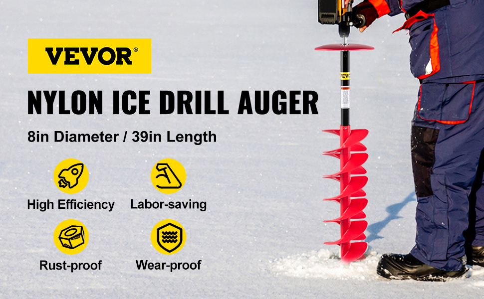 VEVOR VEVOR Ice Drill Auger Nylon Ice Auger Bit 8''x39'' Drill