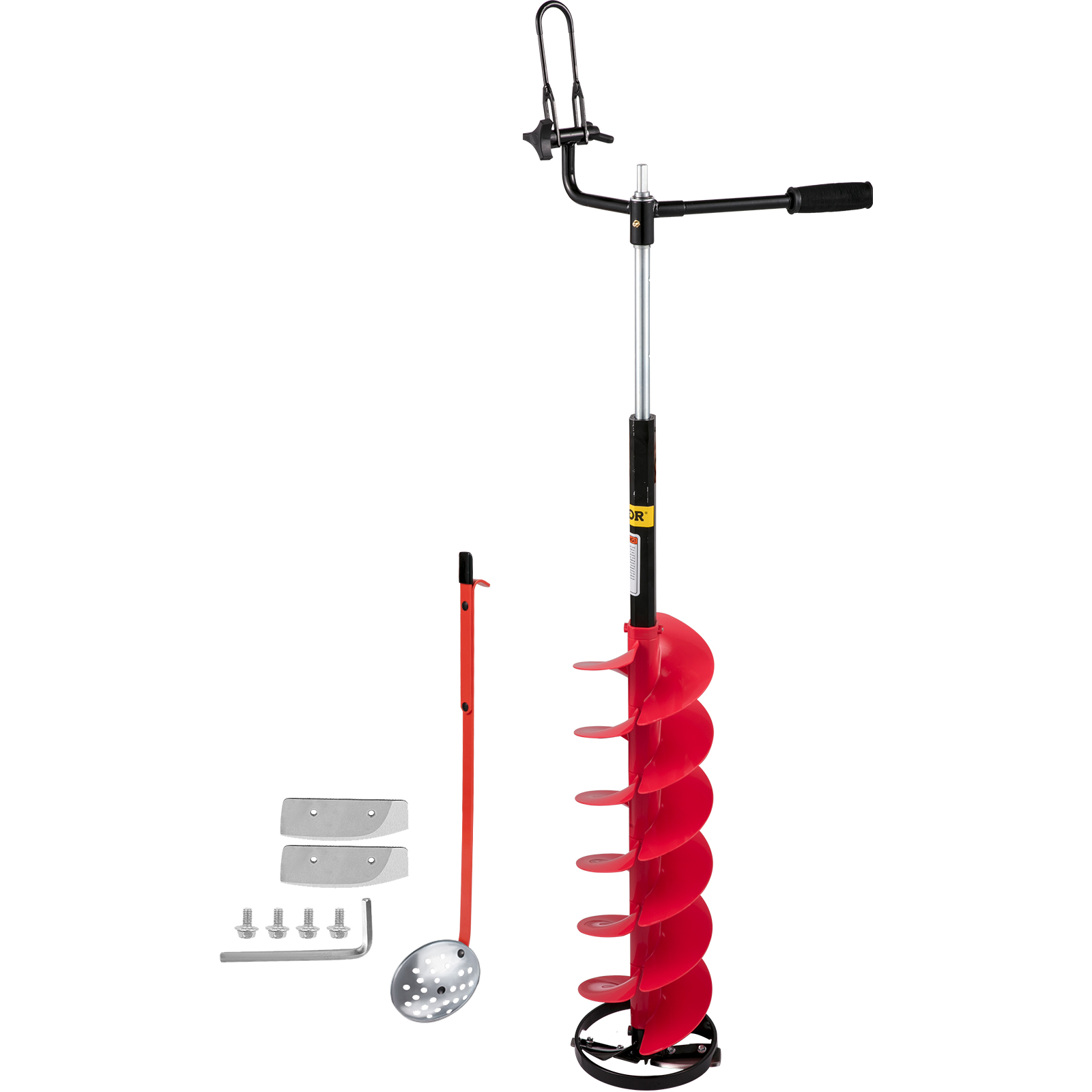 VEVOR Ice Drill Auger, 8 Diameter 41 Length Nylon Ice Auger, Auger Drill  w/ 14 Adjustable Extension Rod, Rubber Handle, Drill Adapter, Replaceable  Auger Blade for Ice Fishing Ice Burrowing Red