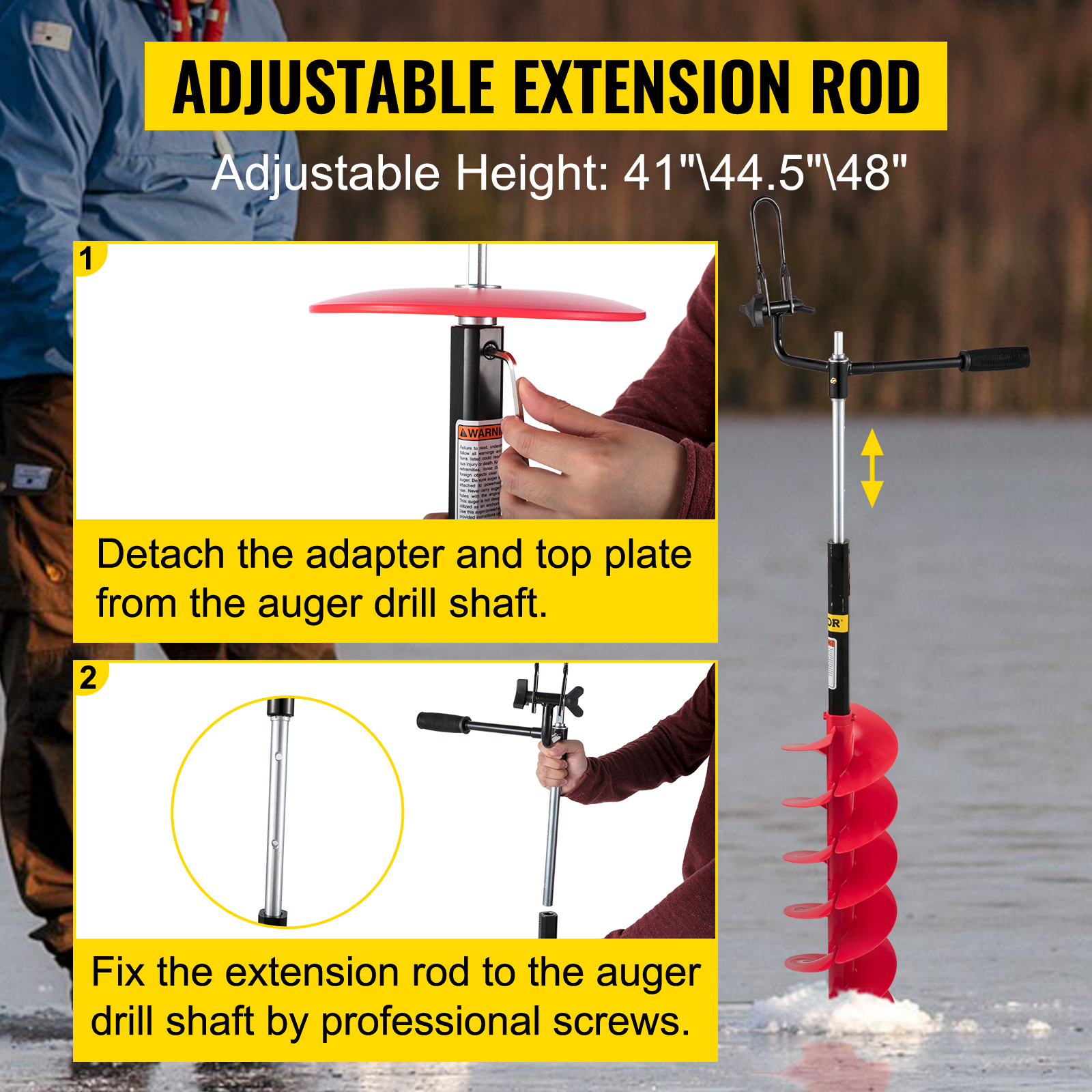 Ice Fishing Auger Bit, 8 Auger Drill Bit for Ice Post Hole Digger  Adjustable Length Ice Drill Heavy-Duty Ice Augers for Ice Fishing