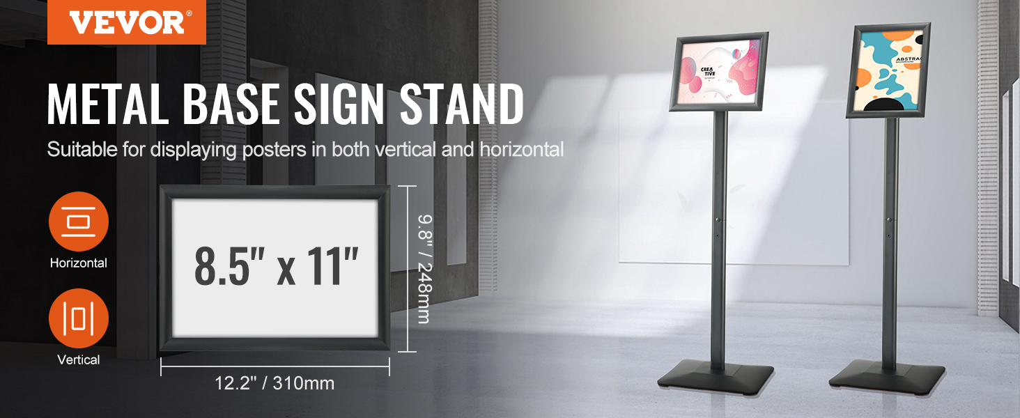 VEVOR Pedestal Sign Holder 8.5 x 11 inch Vertical and Horizontal Adjustable Poster Stand Heavy-Duty Floor Standing Sign Holder with Metal Base for