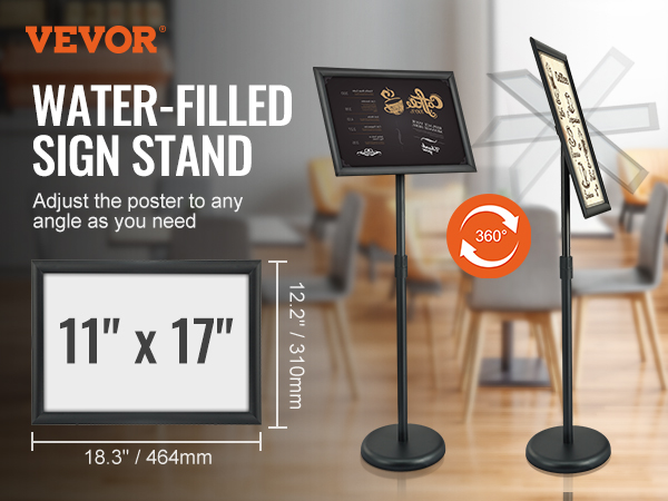 VEVOR Pedestal Sign Holder, 11 x 17 Inch Vertical and Horizontal Adjustable  Poster Stand, Heavy-Duty Floor Standing Sign Holder with Round Base for  Display, Advertisement, and Outdoor, Black