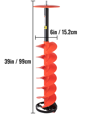 VEVOR Ice Drill Auger, 6'' Diameter Nylon Ice Auger, 39'' Length