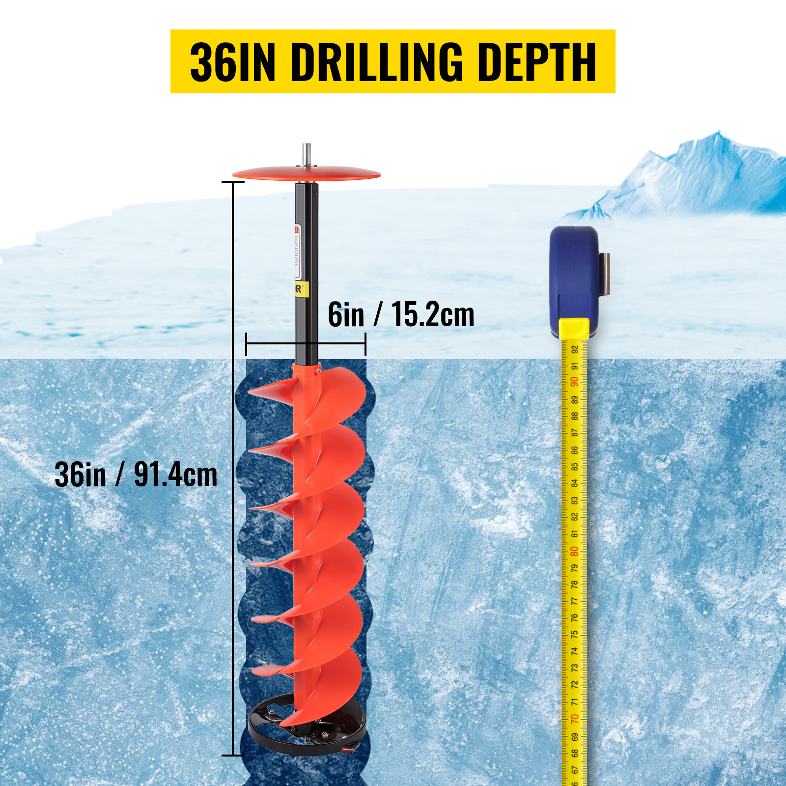 VEVOR Ice Drill Auger, 6'' Diameter Nylon Ice Auger, 39'' Length Ice Auger  Bit, Auger Drill