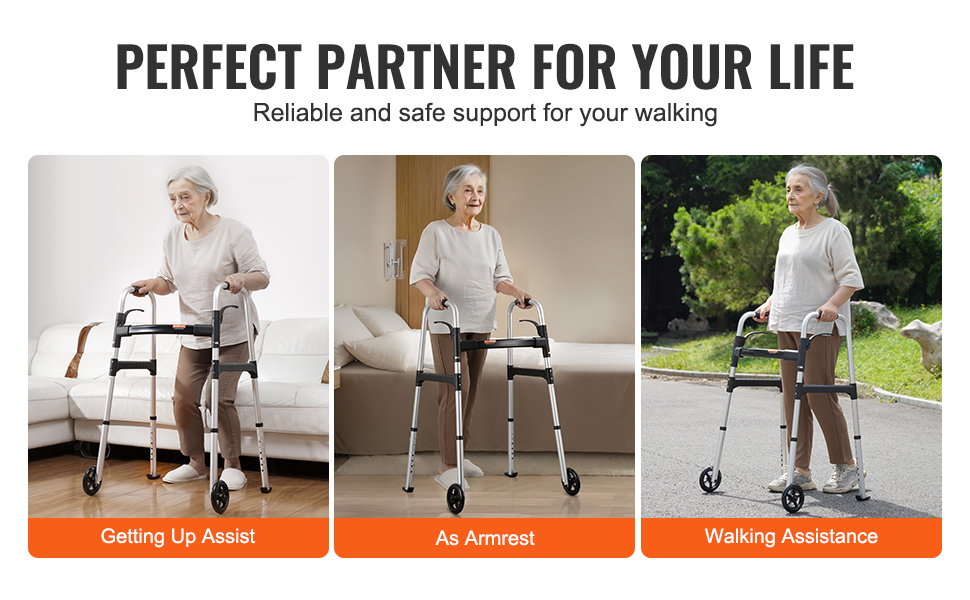 Déambulateur pliable en aluminium avec roues de 12,7 cm Support