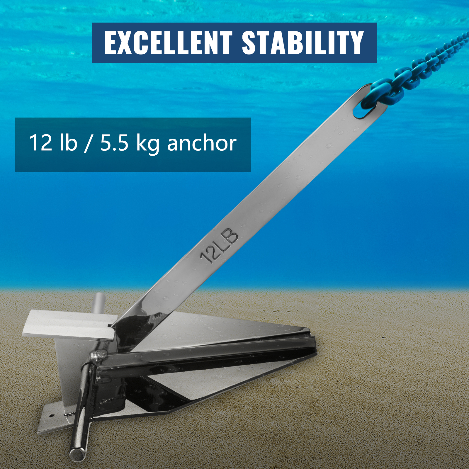 VEVOR Boat Anchor 12 lb 5.5 kg Marine Anchor, 316 Stainless Steel ...