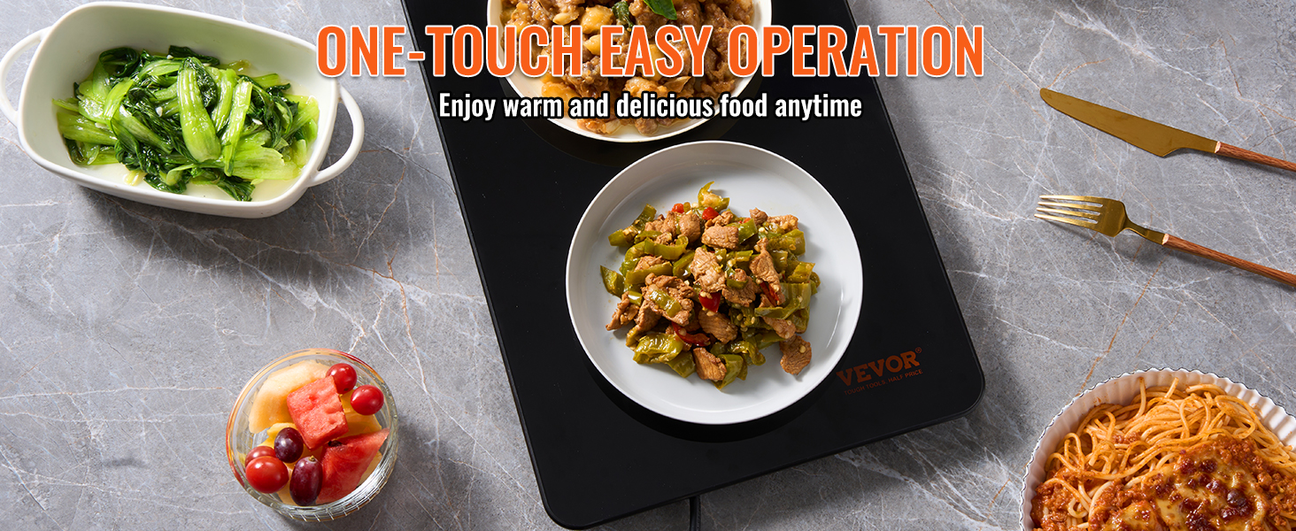 VEVOR Electric Warming Tray, 16.5" x 11" Portable Tempered Glass Heating Tray with Temperature Control (65-90℃), Perfect for Dinner, Catering, House, Parties, Events, Entertaining and Holiday, Black